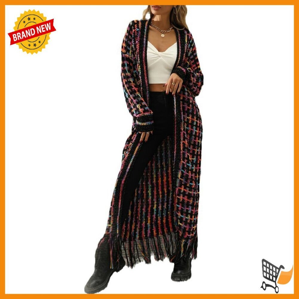 Oversized Cardigan Sweater Long Duster Fringe Tassel Open Front